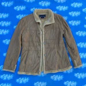 Faux Suede Coat with Fur Trim and Lining